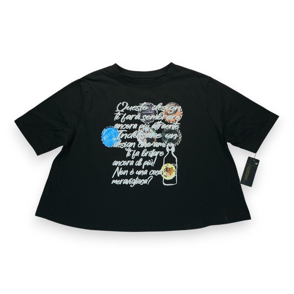 Tops - NWT Women's T-Shirt Textured Letters Black Short Sleeve Crew Neck Size M-L